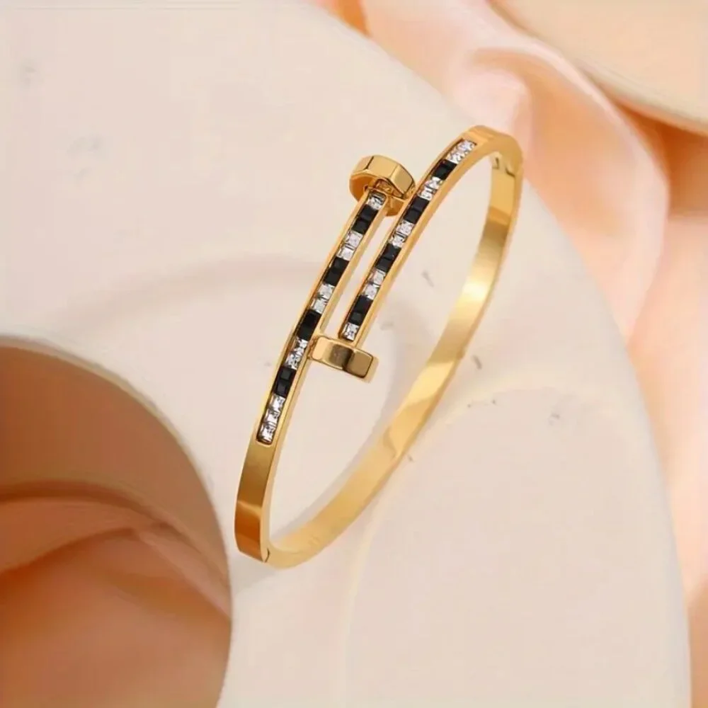18K Gold 7" Womens 1ct Black Onyx & Diamond Bangle Bracelet 18K Silver Jewelry
